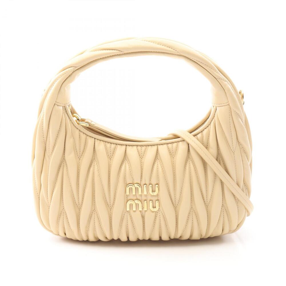 Miu Miu Wonder Matelasse Hobo Bag Handbag Leather Beige